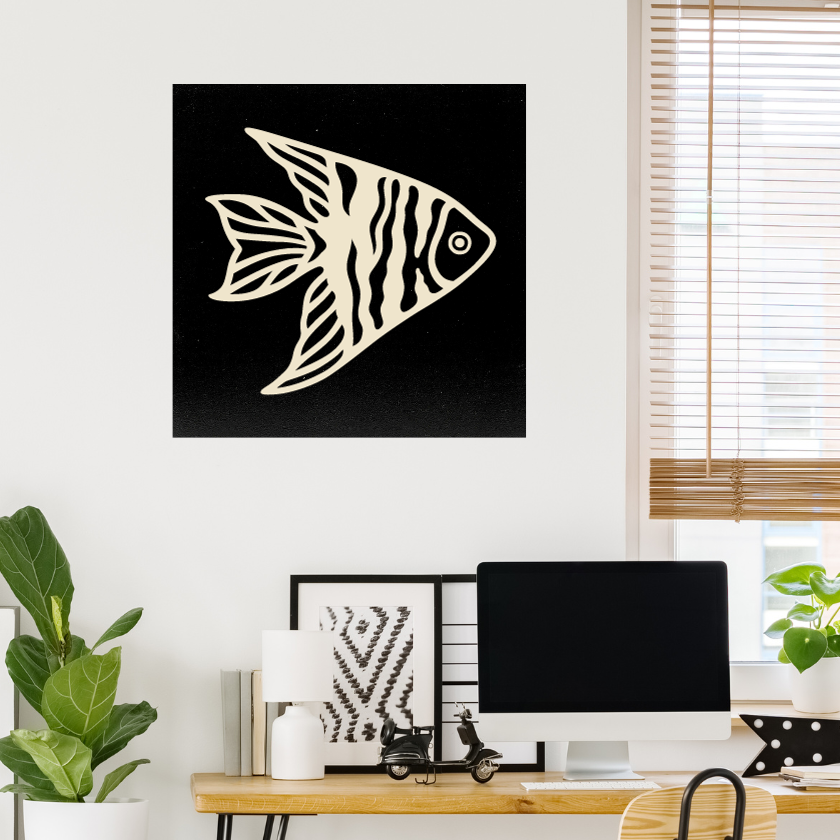 Boho Angel Fish Carved Wooden Art Wall Hanging