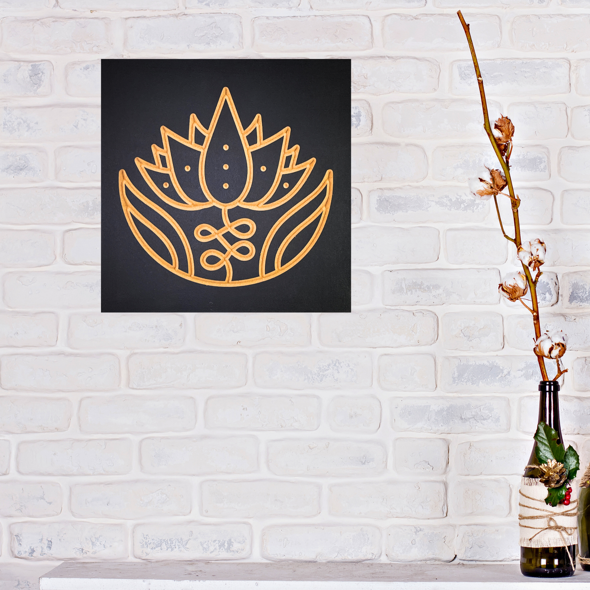 Buddhism Lotus Flower Wood Art Wall Hanging