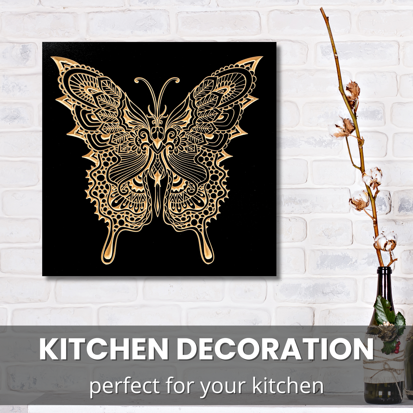 Butterfly Mandala Wood Wall Art Kitchen Decoration