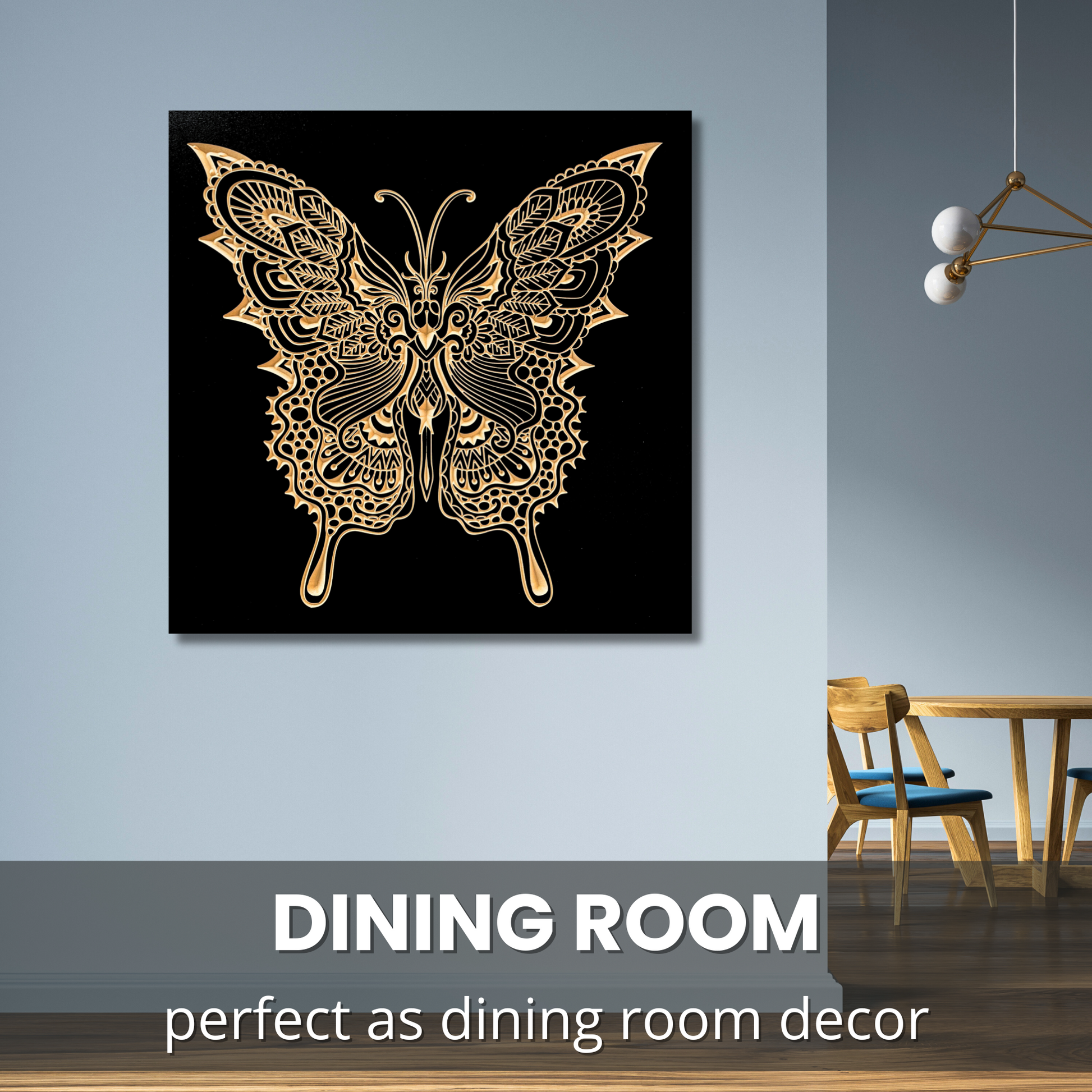 Butterfly Mandala Wood Wall Art in Dining Room