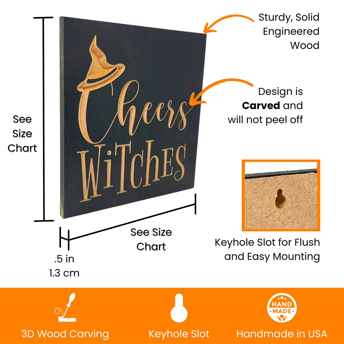 Cheers Witches Carved Wooden Halloween Sign Product Details