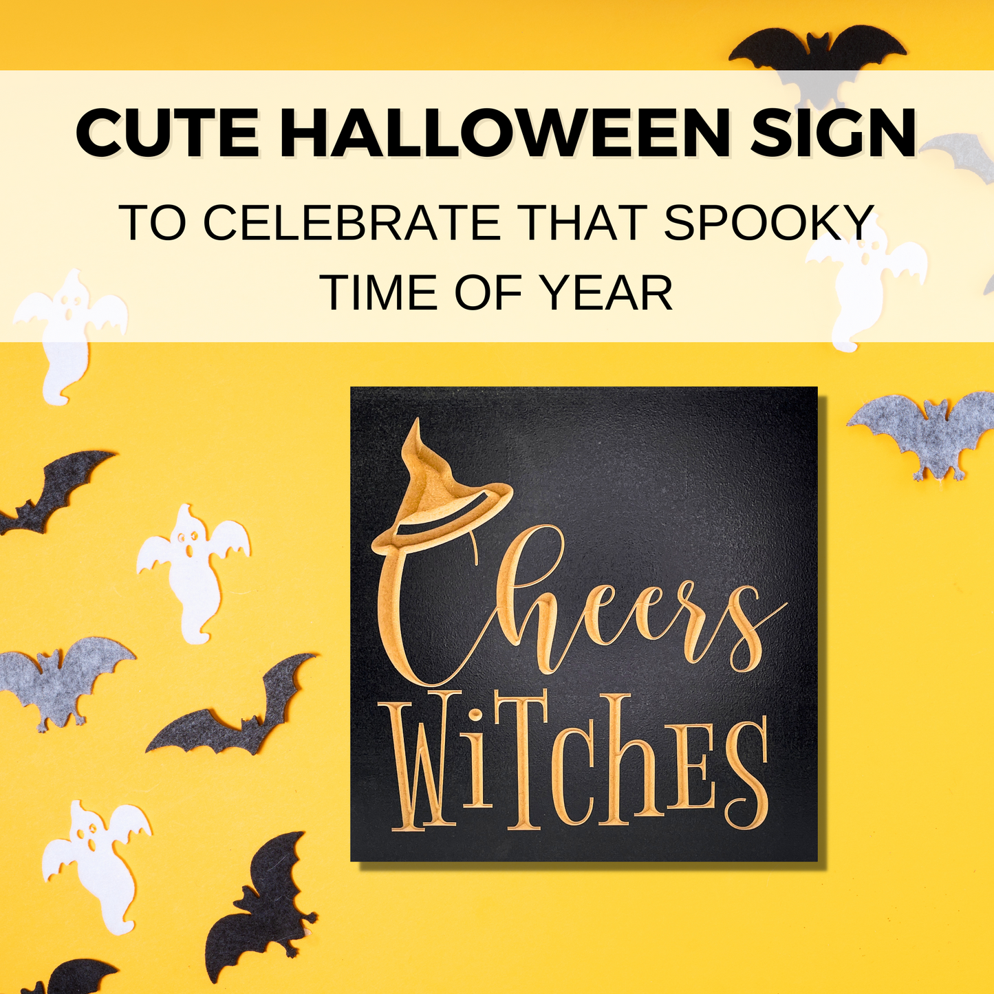 Cheers Witches Carved Wooden Halloween Sign Spooky