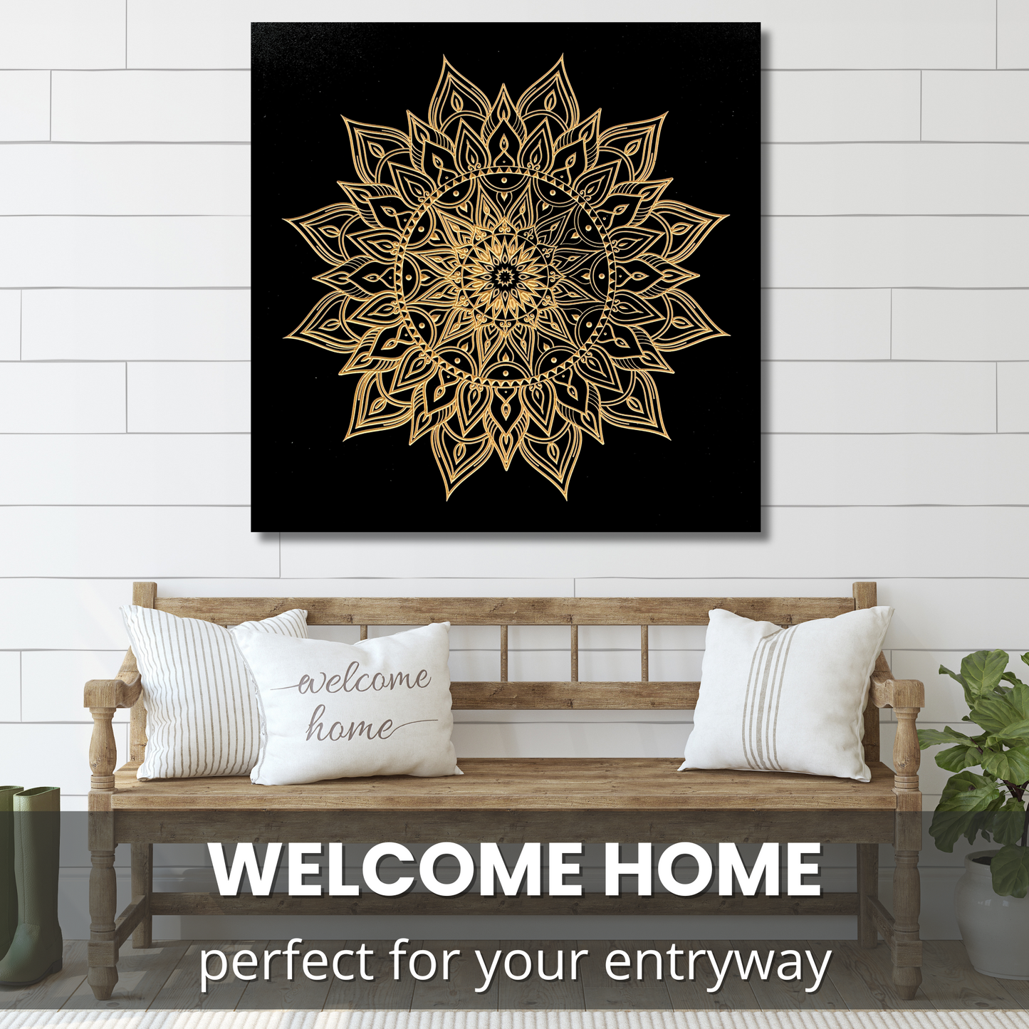 Fireside Mandala Wood Wall Art in Entryway