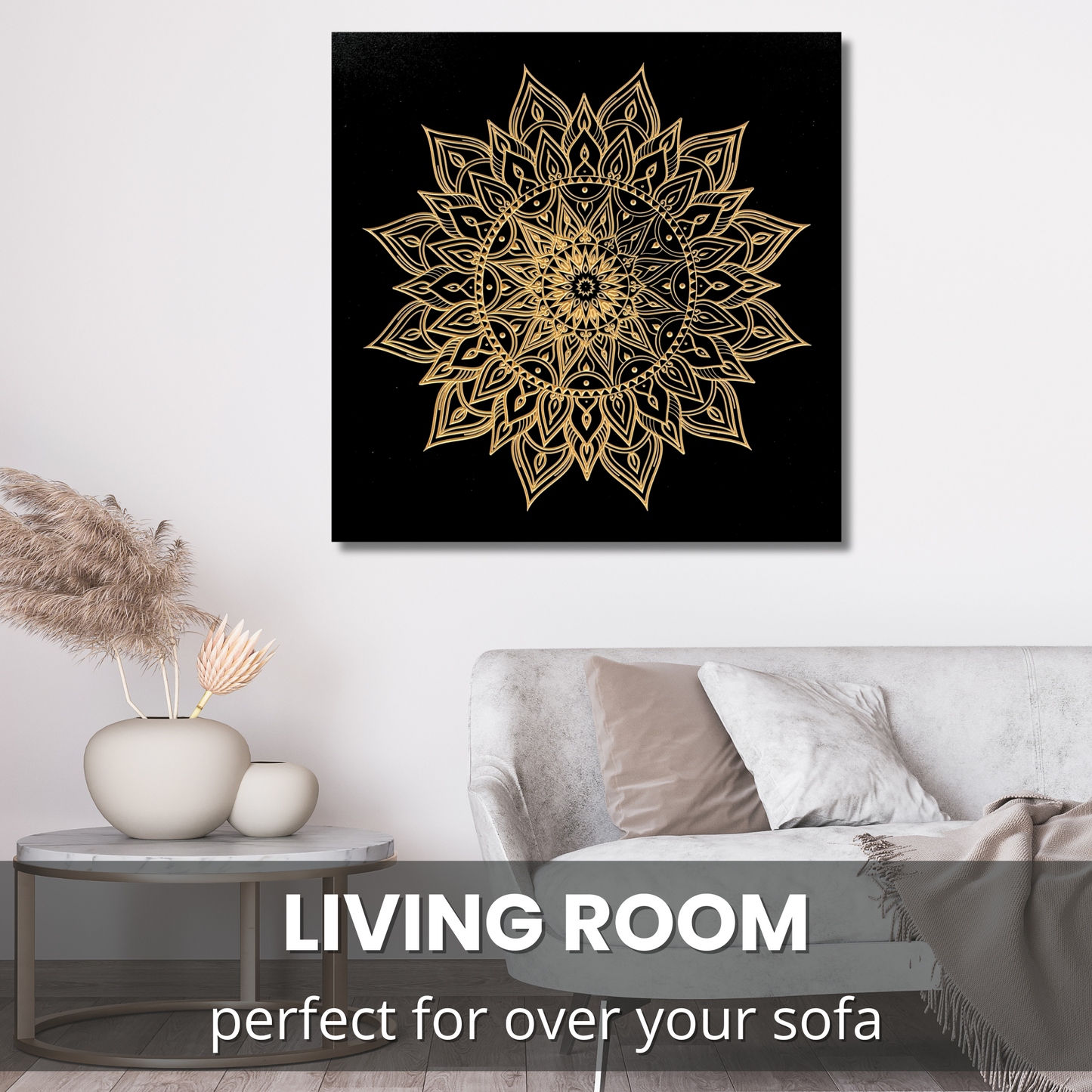 Fireside Mandala Wood Wall Art over Sofa