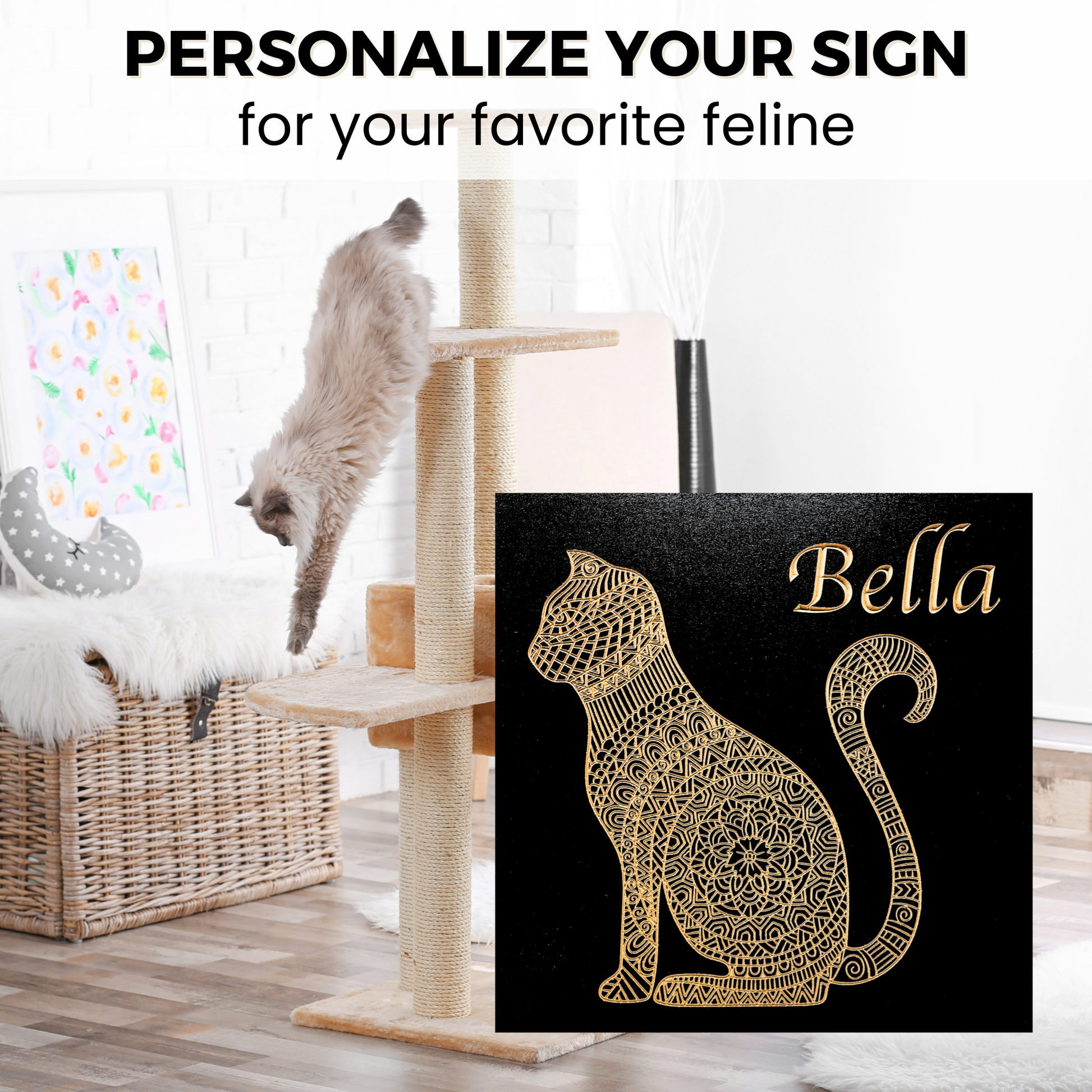 Custom Sign Cat Decor Mandala for your feline