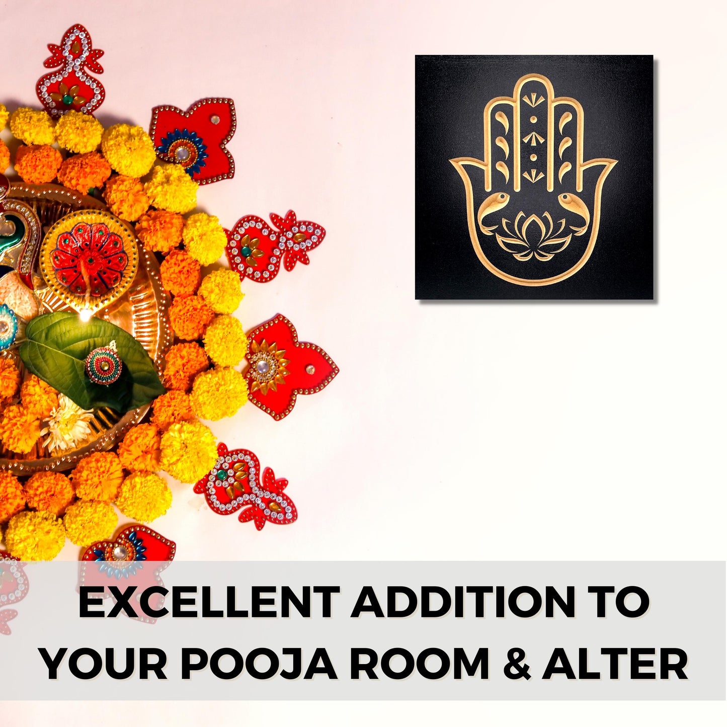 Hamsa Hand Lotus Flower Pooja Decor
